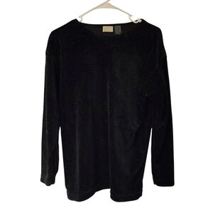 Vintage Cassini Women's Black Velvet Scoop Neck Long Sleeve Gothic Blouse, Sz S